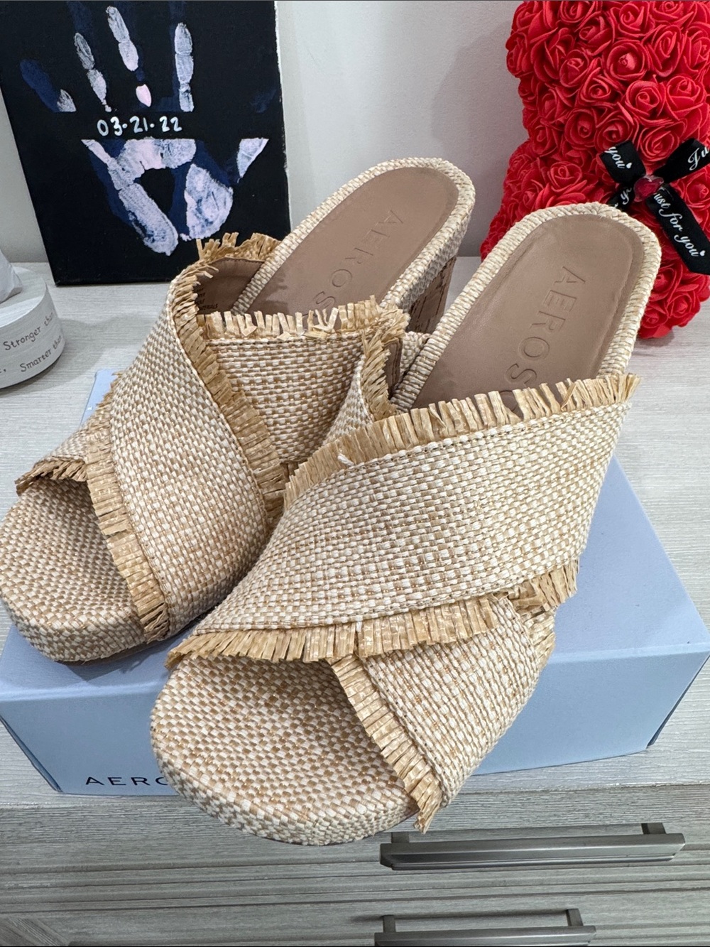 AEROSOLES Natural Raffia Wedge Sandals